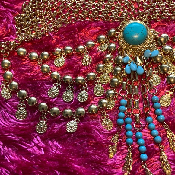 Bebe Gold and Blue Tassle Pendant Necklace NWOT - Picture 11 of 16